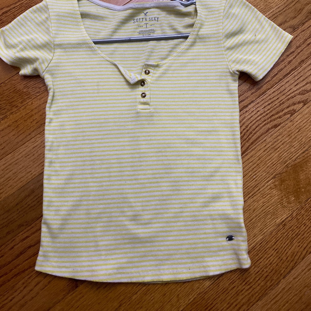Yellow and white striped t shirt